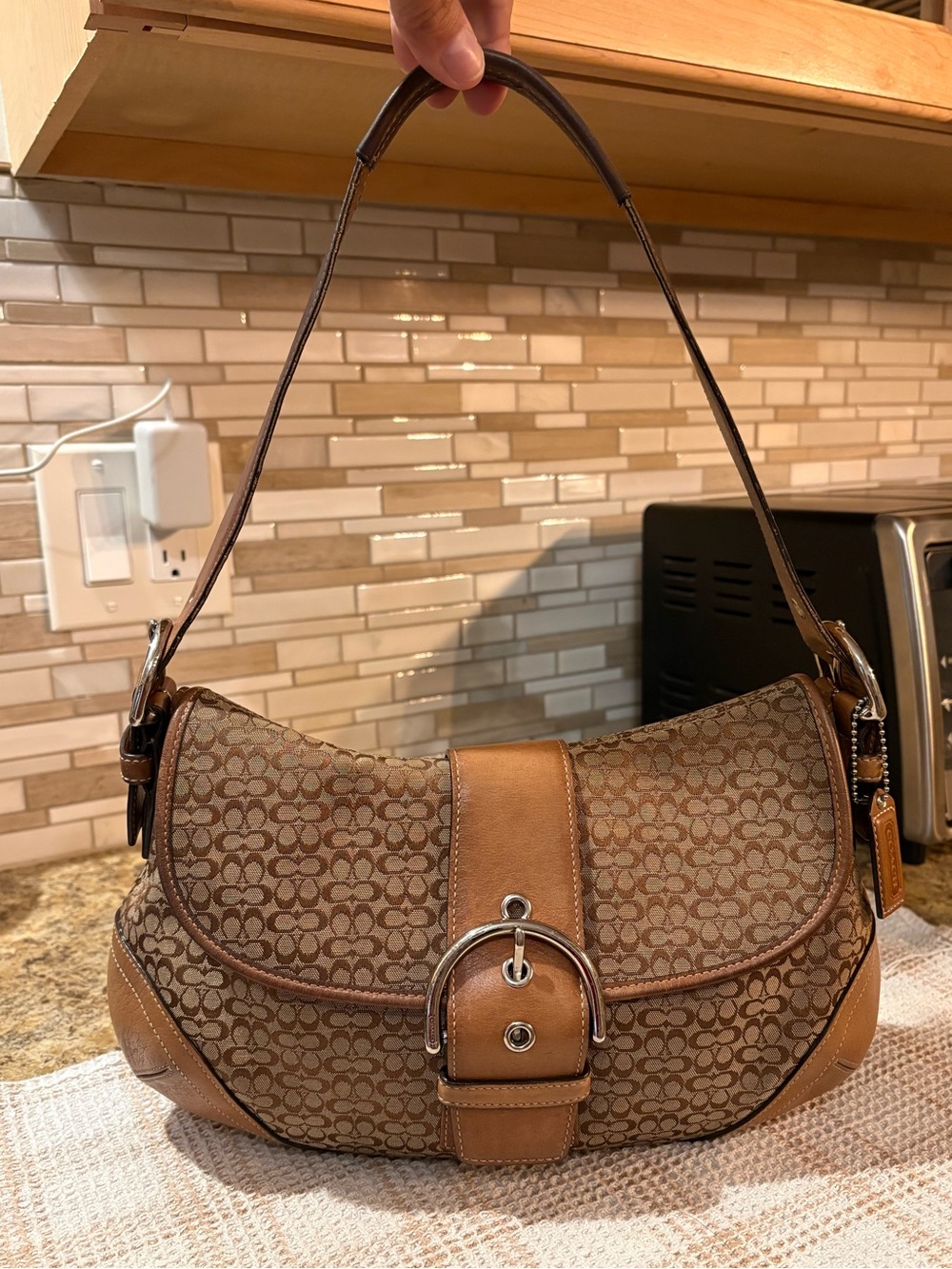Vintage Coach Soho! Signature Large Flap Shoulder Bag -Jacquard & Leather